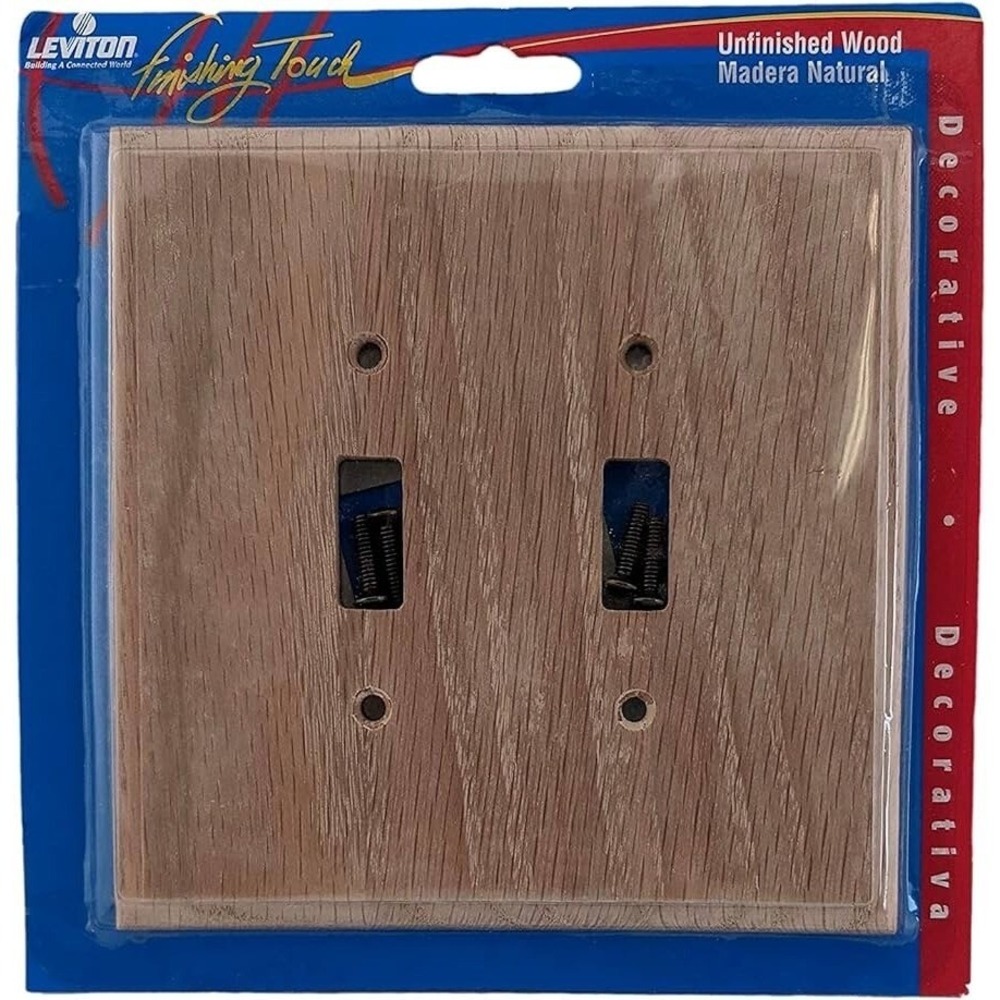 Leviton 89209 Unfinished Wood 2-Gang Switch Cover Wall Plate Switchplate Decor - Picture 4 of 9